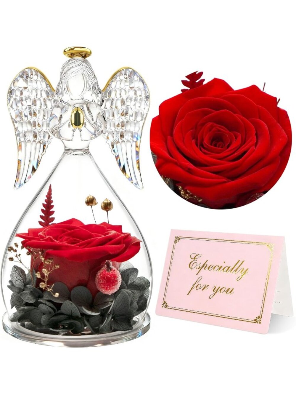 New Gifts for Mom Birthday Gifts for Women Her,Preserved Rose in Angel Figurine